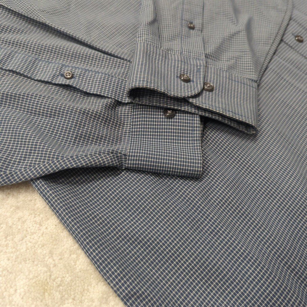 Stafford Dress Shirt Mens 18 34/35 Blue Micro Check Wrinkle Free Button Down Vtg - Picture 3 of 11